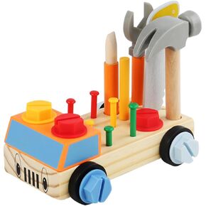OUJILA Wooden Tools Car Set Toy Hammer for Toddlers,STEM Montessori Early Educational Construction Toys for Kids, Gift for Boys and Girls Ages 3+