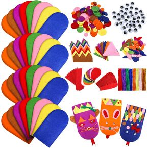 Liliful 32 Pcs Hand Puppet Making Kit Felt Arts and Crafts Sock Puppet Toys Creative DIY Make Your Personal Puppets Kits Eyes Felt Accessories Storytelling Role Play Party Supplies in Kuwait