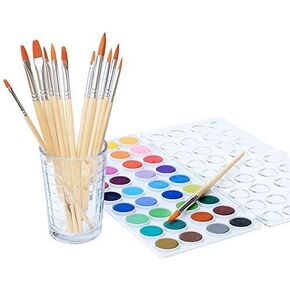 Premium Non-Toxic Watercolor Paint Set for Kids and Adults - Vibrant Water Color Paint Set with 36 Colors and 12 Paint Brushes - Watercolor Palette Art Supplies for Students and Professional Artists in Kuwait