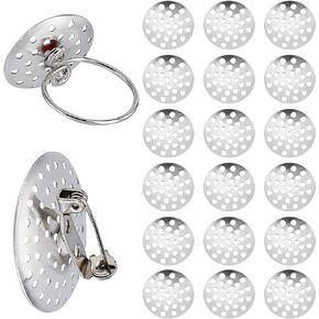 SUNNYCLUE 1 Box Brass Brooch Pendant Finger Ring Brooch Sieve Findings Silver Flat Round 12/14/16/18/20mm Brooch Clasps Cabochon Trays for DIY Jewelry Craft Making Decoration Accessories Beginner