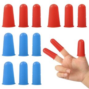 Jawflew 12 Pieces Silicone Hot Glue Gun Finger Caps, 2 Colors Finger Protectors Covers Caps, Suit for Resin Honey Adhesives Scrapbooking Sewing Crafts Ironing Embroidery Needlework (Blue+Red) in Kuwait