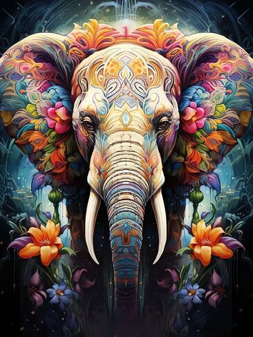 مجموعة طلاء الفيل الماسي 5D من CHOSIGHT - طلاء DIY مع زهرة فنية ماسية دائرية كاملة الحفر، مجموعة تطريز ديكور المنزل مع القماش والأدوات والألماس المتلألئ - 12 × 16 بوصة in Kuwait