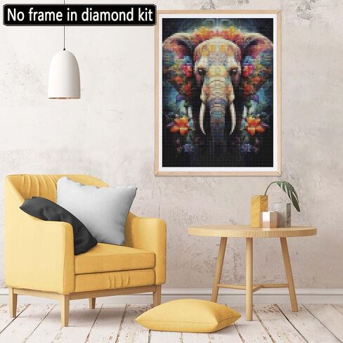 مجموعة طلاء الفيل الماسي 5D من CHOSIGHT - طلاء DIY مع زهرة فنية ماسية دائرية كاملة الحفر، مجموعة تطريز ديكور المنزل مع القماش والأدوات والألماس المتلألئ - 12 × 16 بوصة in Kuwait