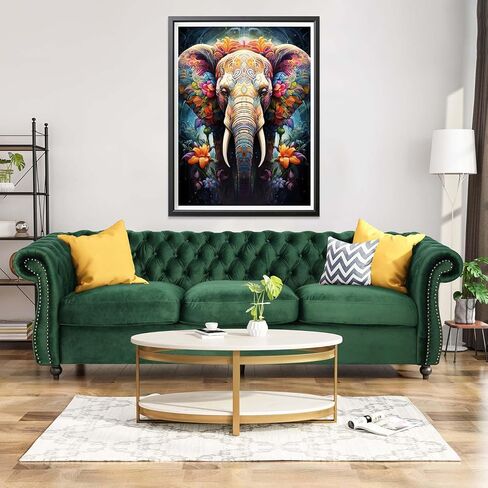 مجموعة طلاء الفيل الماسي 5D من CHOSIGHT - طلاء DIY مع زهرة فنية ماسية دائرية كاملة الحفر، مجموعة تطريز ديكور المنزل مع القماش والأدوات والألماس المتلألئ - 12 × 16 بوصة in Kuwait