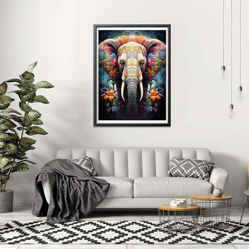 مجموعة طلاء الفيل الماسي 5D من CHOSIGHT - طلاء DIY مع زهرة فنية ماسية دائرية كاملة الحفر، مجموعة تطريز ديكور المنزل مع القماش والأدوات والألماس المتلألئ - 12 × 16 بوصة in Kuwait