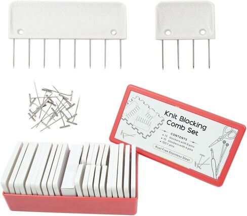 مجموعة دبابيس حجب الحياكة مكونة من 25 مشطًا لحجب الحياكة أو الكروشيه أو الدانتيل أو مشاريع الإبرة مع 100 دبابيس على شكل حرف T in Kuwait