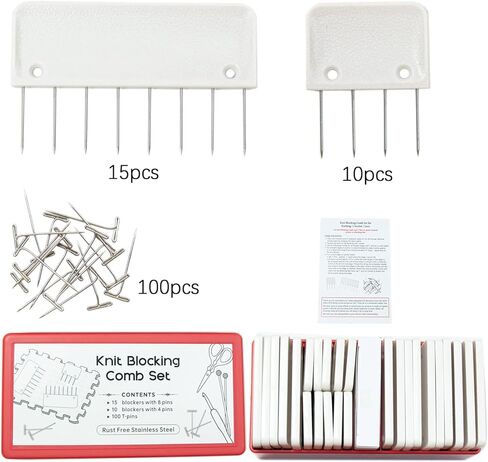 مجموعة دبابيس حجب الحياكة مكونة من 25 مشطًا لحجب الحياكة أو الكروشيه أو الدانتيل أو مشاريع الإبرة مع 100 دبابيس على شكل حرف T in Kuwait