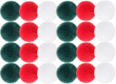 24 قطعة من كرات الفرو الصناعي بوم بوم بوم بوم من الفراء المقلد مع حلقة مرنة لديكورات اصنعها بنفسك قبعات سلاسل المفاتيح والأوشحة والقفازات والأكياس والاكسسوارات in Kuwait