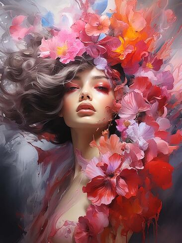 مجموعة الرسم الماسي 5 دي للنساء من تشويسايت، طلاء يدوي مع زهرة فنية ماسية دائرية كاملة الثقب كريستال حجر الراين تطريز صور الحرف اليدوية لتزيين جدار المنزل 12 × 16 انش in Kuwait