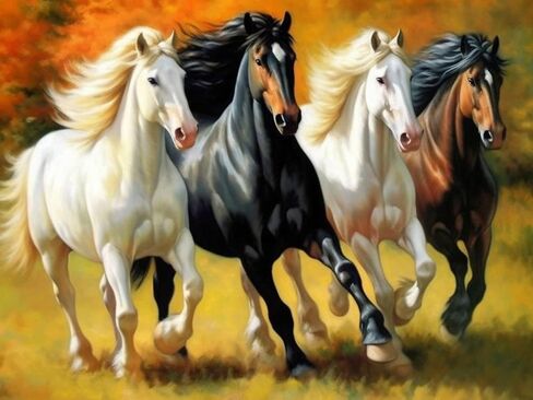 مجموعة الرسم الماسي 5 دي على شكل حصان من جونجوبيو، مجموعة رسم الخريف الماسية التي تصنعها بنفسك مع الماس مثقاب دائري بالكامل كريستال حجر الراين التطريز تستخدم لتزيين الحائط في المنزل والمكتب 12 × 16 in Kuwait