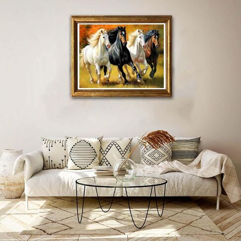 مجموعة الرسم الماسي 5 دي على شكل حصان من جونجوبيو، مجموعة رسم الخريف الماسية التي تصنعها بنفسك مع الماس مثقاب دائري بالكامل كريستال حجر الراين التطريز تستخدم لتزيين الحائط في المنزل والمكتب 12 × 16 in Kuwait