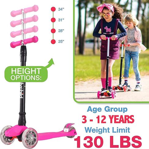 Kids Kick Scooter, 3 Wheeled Scooter for Kids, Child/Toddlers Toy, Adjustable Height, Anti-Slip Deck, Flashing Wheel Lights, for Boys/Girls 3-12 Year Old in Kuwait