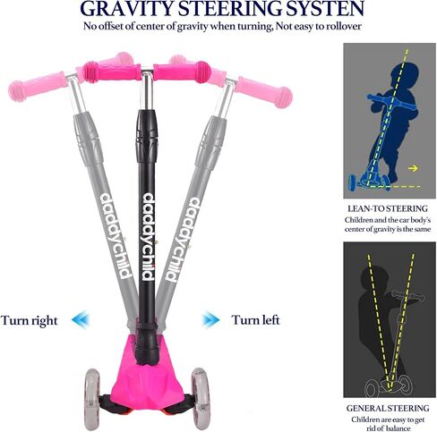 Kids Kick Scooter, 3 Wheeled Scooter for Kids, Child/Toddlers Toy, Adjustable Height, Anti-Slip Deck, Flashing Wheel Lights, for Boys/Girls 3-12 Year Old in Kuwait