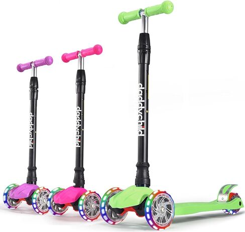 Kids Kick Scooter, 3 Wheeled Scooter for Kids, Child/Toddlers Toy, Adjustable Height, Anti-Slip Deck, Flashing Wheel Lights, for Boys/Girls 3-12 Year Old in Kuwait