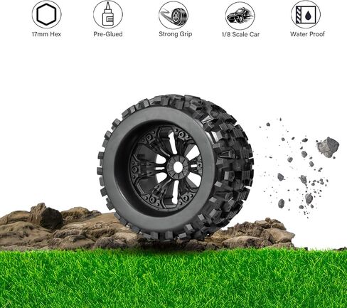 ارموكسيتو عجلات واطارات سداسية تعمل بجهاز تحكم عن بعد مقاس 17 ملم 3.8 لسيارة تراكساس اكس ماكس واي-ماكس وايريفو 2.0 في اكس ال 3.3 ارما كراتون نوتوريوس 6s سافاج XL X4.6 مقياس 1/8 عجلات واطارات شاحنة in Kuwait