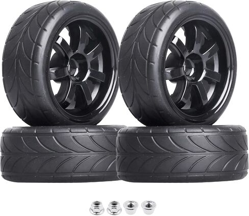 4PCS Width:1.02" (26mm) OD 2.56"(65mm) Rubber Tires & Wheel Rims 12mm Hex Hub for 1/10 Scale RC Vehicle On Road Touring Car in Saudi Arabia