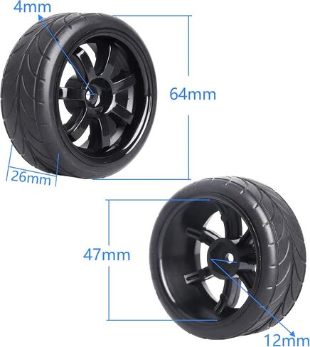 4PCS Width:1.02" (26mm) OD 2.56"(65mm) Rubber Tires & Wheel Rims 12mm Hex Hub for 1/10 Scale RC Vehicle On Road Touring Car in Saudi Arabia