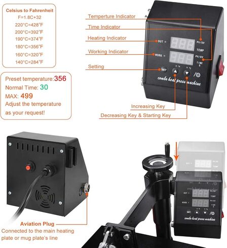 Seeutek Pro 5 في 1 آلة الضغط الحراري 12 × 15 بوصة آلة ضغط القمصان الرقمية 360 درجة تتأرجح بعيدًا متعددة الوظائف مجموعة التسامي لنقل الحرارة للقمصان والقدح وقبعة لوحة الغطاء in Kuwait