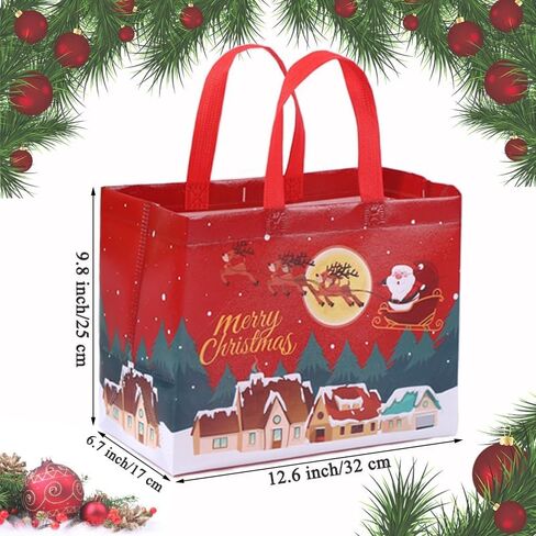16 عبوة من اكياس هدايا الكريسماس، شنط كبيرة توت قابلة لاعادة الاستخدام مع مقبض، اكياس غير منسوجة لحفلات الكريسماس ورأس السنة الجديدة، تغليف التسوق 12.6 انش × 9.8 انش × 6.7 انش in Kuwait