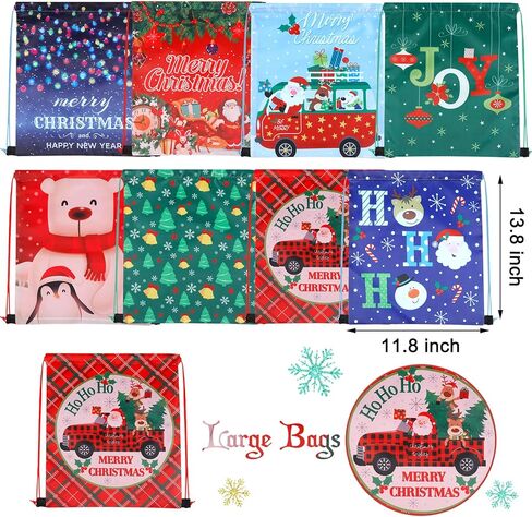 Buryeah 32 Pieces Christmas Drawstring Gift Bags 13.7 x 11.8'' Santa Treat Bag Assorted Styles Wrapping Bag Reusable Xmas Snowman Tree Christmas Bags Bulk for Kids Holiday Party Favor Supplies Gifts in Saudi Arabia