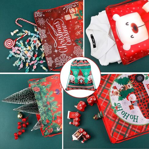 Buryeah 32 Pieces Christmas Drawstring Gift Bags 13.7 x 11.8'' Santa Treat Bag Assorted Styles Wrapping Bag Reusable Xmas Snowman Tree Christmas Bags Bulk for Kids Holiday Party Favor Supplies Gifts in Saudi Arabia
