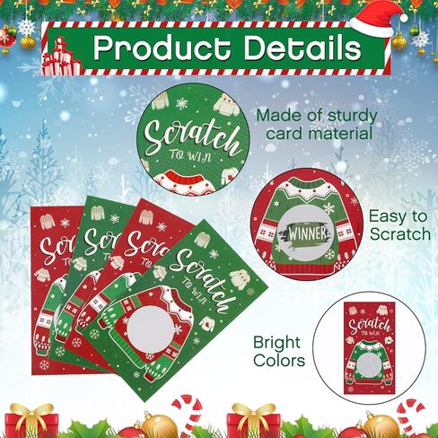 Funrous Christmas Scratch Off Cards Sweater Christmas Game Scratch Cards Ugly Sweater Xmas Scratch Off Game Cards Winner You Lose for Winter Holiday Xmas Party Games Supplies (50 Pcs) in Saudi Arabia