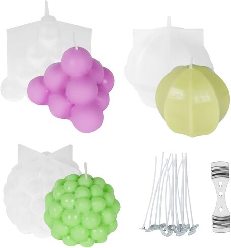 قالب شمعة AOOWU، عبوتان من قوالب صنع صابون الشموع مع 15 قطعة من فتائل الشموع وحامل فتائل غير القابل للصدأ، قوالب شموع سيليكون اسطوانة ثلاثية الأبعاد، قالب خبز الحلوى لتزيين الحفلات بنفسك in Kuwait