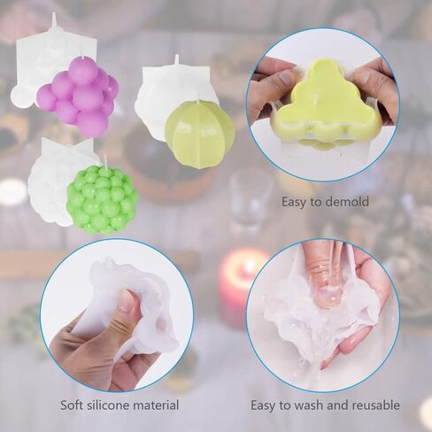 قالب شمعة AOOWU، عبوتان من قوالب صنع صابون الشموع مع 15 قطعة من فتائل الشموع وحامل فتائل غير القابل للصدأ، قوالب شموع سيليكون اسطوانة ثلاثية الأبعاد، قالب خبز الحلوى لتزيين الحفلات بنفسك in Kuwait