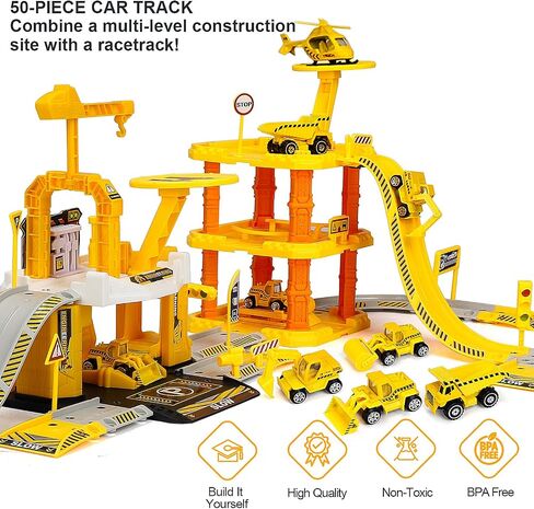 TOY Life Construction Toys Set - Toy Construction Vehicles with Toy Trucks for 3 4 5 6 Year Old Boys - Toy Car Garage Construction Trucks for Kids Construction Toys with Race Track in Saudi Arabia