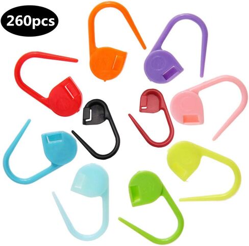 Fbshicung 260Pcs Mix Color Knitting Stitch Counter Crochet Locking Stitch Markers Stitch Needle Clip Knitting Crochet Markers DIY Craft Plastic Safety Pins in Saudi Arabia