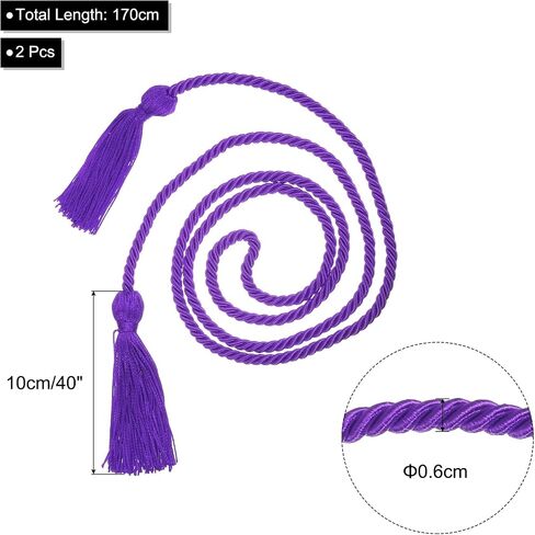 uxcell 2Pcs Graduation Honor Cord 67" with Tassel Polyester Braided Honor Cord Graduation Ropes for Graduation Party Ceremonies Graduates (Black) in Kuwait