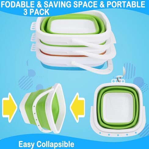 لعبة دلو رمل الشاطئ للأطفال، دلو رمل قابل للطي، أداة متعددة الاستخدام للحديقة، الزراعة، معدات التخييم، صيد الأسماك، غسيل السيارات، هدايا السفر للعطلات للبالغين 3 عبوات in Kuwait