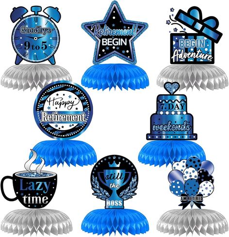VANQOU 8PCS Retirement Party Decorations Retirement Party Centerpiece Honeycomb Glitter Blue Party Decorations for Happy Retirement Party Supplies for Men and Women in Kuwait