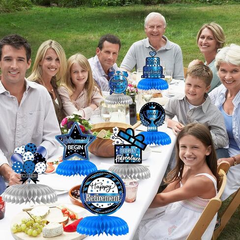 VANQOU 8PCS Retirement Party Decorations Retirement Party Centerpiece Honeycomb Glitter Blue Party Decorations for Happy Retirement Party Supplies for Men and Women in Kuwait