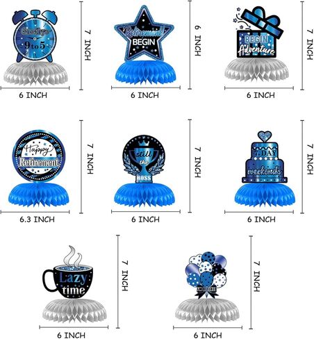 VANQOU 8PCS Retirement Party Decorations Retirement Party Centerpiece Honeycomb Glitter Blue Party Decorations for Happy Retirement Party Supplies for Men and Women in Kuwait