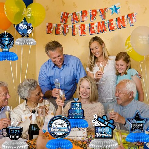 VANQOU 8PCS Retirement Party Decorations Retirement Party Centerpiece Honeycomb Glitter Blue Party Decorations for Happy Retirement Party Supplies for Men and Women in Kuwait
