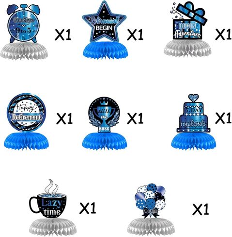 VANQOU 8PCS Retirement Party Decorations Retirement Party Centerpiece Honeycomb Glitter Blue Party Decorations for Happy Retirement Party Supplies for Men and Women in Kuwait
