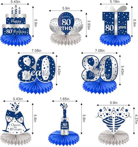 8 قطع زينة عيد الميلاد الثمانين للرجال من مجموعة قرص العسل لعيد الميلاد 80، لوازم حفلات طاولة عيد الميلاد 80 عيد ميلاد سعيد، من ثمانين إلى 80 عاماً ديكور in Kuwait