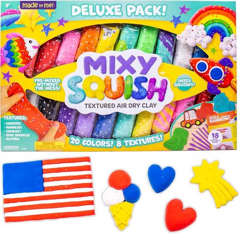 عبوة فاخرة من Mixy Squish Made by Me Deluxe Pack من Horizon Group USA، تتضمن 596.98 جم من الطين الجاف بالهواء النسيجي، واللعب الحسي، و14 أداة نحت و3 قوالب مزدوجة الجوانب، ورخام وأنسجة مقرمشة جافة in Kuwait
