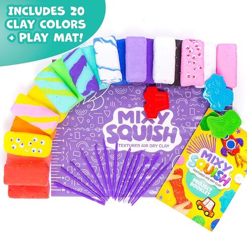 عبوة فاخرة من Mixy Squish Made by Me Deluxe Pack من Horizon Group USA، تتضمن 596.98 جم من الطين الجاف بالهواء النسيجي، واللعب الحسي، و14 أداة نحت و3 قوالب مزدوجة الجوانب، ورخام وأنسجة مقرمشة جافة in Kuwait