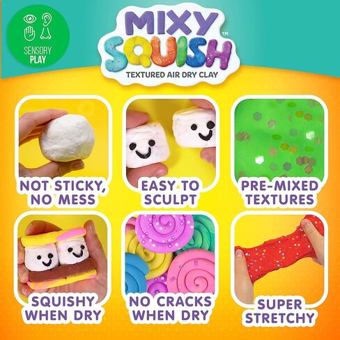 عبوة فاخرة من Mixy Squish Made by Me Deluxe Pack من Horizon Group USA، تتضمن 596.98 جم من الطين الجاف بالهواء النسيجي، واللعب الحسي، و14 أداة نحت و3 قوالب مزدوجة الجوانب، ورخام وأنسجة مقرمشة جافة in Kuwait