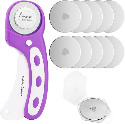 قاطعة دوارة، قاطعة دوارة 45 مم للنسيج، قاطعة قماش دوارة مع قفل أمان، تتضمن 10 شفرات بديلة إضافية 45 مم، أداة قطع دوارة مريحة لفنون خياطة اللحف (أرجواني) in Kuwait