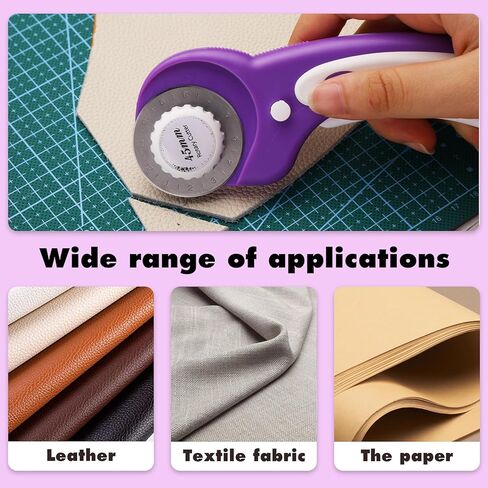 قاطعة دوارة، قاطعة دوارة 45 مم للنسيج، قاطعة قماش دوارة مع قفل أمان، تتضمن 10 شفرات بديلة إضافية 45 مم، أداة قطع دوارة مريحة لفنون خياطة اللحف (أرجواني) in Kuwait