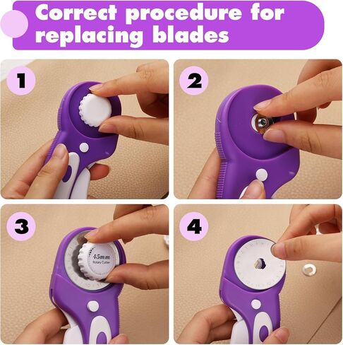 قاطعة دوارة، قاطعة دوارة 45 مم للنسيج، قاطعة قماش دوارة مع قفل أمان، تتضمن 10 شفرات بديلة إضافية 45 مم، أداة قطع دوارة مريحة لفنون خياطة اللحف (أرجواني) in Kuwait