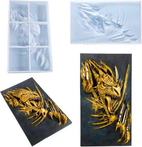 قالب سيليكون تنين ثلاثي الأبعاد، قالب راتنجات الإيبوكسي تمثال حيوان كبير، قالب صب راتنجات الإيبوكسي DIY للتعليق على الحائط وباب تزيين خزانة المنزل والمكتب والديكور الفني، خبز الشوكولاتة in Kuwait