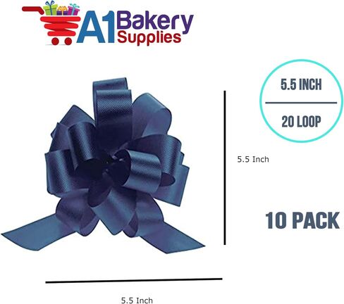 Navy Blue Flora Satin 5.5" Pull Bow 20 Loops Gift Wrap Christmas Wedding Gift Wrap Pull Bows Pull String Bows 10 Pack Premium Quality Gift Wrap A1BakerySupplies in Saudi Arabia
