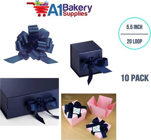 Navy Blue Flora Satin 5.5" Pull Bow 20 Loops Gift Wrap Christmas Wedding Gift Wrap Pull Bows Pull String Bows 10 Pack Premium Quality Gift Wrap A1BakerySupplies in Saudi Arabia