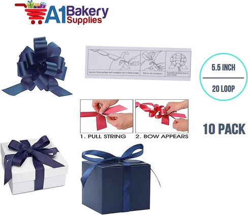 Navy Blue Flora Satin 5.5" Pull Bow 20 Loops Gift Wrap Christmas Wedding Gift Wrap Pull Bows Pull String Bows 10 Pack Premium Quality Gift Wrap A1BakerySupplies in Saudi Arabia