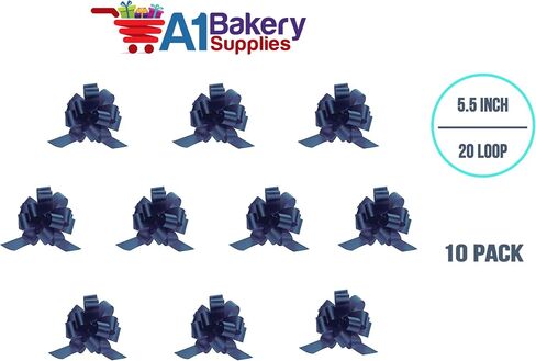Navy Blue Flora Satin 5.5" Pull Bow 20 Loops Gift Wrap Christmas Wedding Gift Wrap Pull Bows Pull String Bows 10 Pack Premium Quality Gift Wrap A1BakerySupplies in Saudi Arabia
