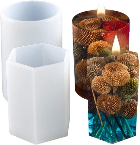 Tvoip 2pcs Silicone Candle Molds for Candle Making, Cylinder Hexagon Candle Molds for Making Aromatherapy Candles DIY Casting Epoxy Mold for Resin, Soap, Flower Specimen, Insect Specimen, Clay Craft in Saudi Arabia